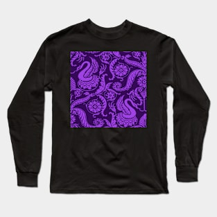 Lilac on Royal Purple Classy Medieval Damask Swans Long Sleeve T-Shirt